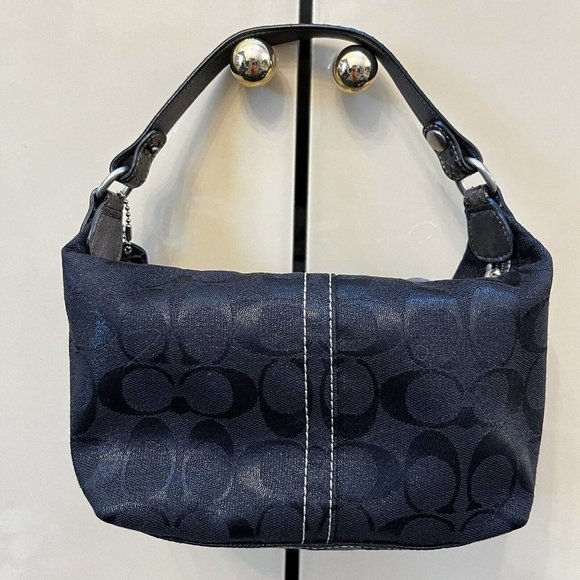 Vintage Y2k Coach Black Glitter Python Leather Handle Mini Hand Shoulder Bag - Picture 3 of 9